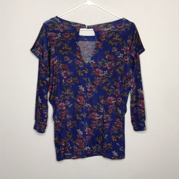 FREE PEOPLE Dock Street Top blue floral ruffle top size Small - Picture 3 of 8